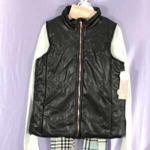 CLEARANCE NWT Kensie Girl 3-Piece Outfit Set Faux Leather Vest Top & Pants